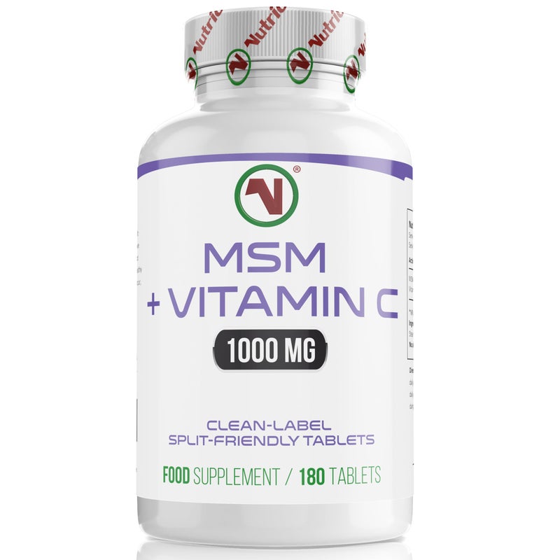 Nutriodol MSM 1000 mg + Acerola Vitamin C â€“ 180 Vegan Tablets | Pure Methylsulfonylmethane with Natural Vitamin C | Clean-Label, Split-Friendly Tablets | EU GMP/ISO Made